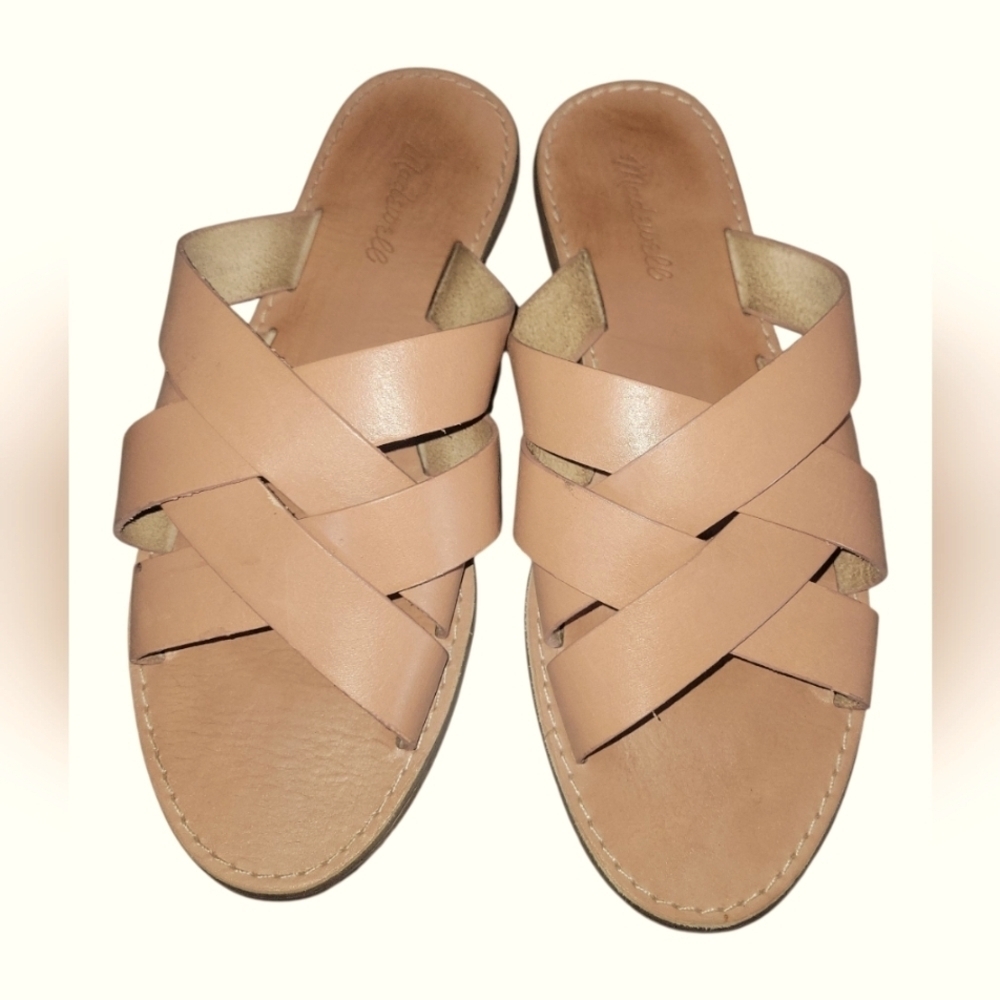 Madewell The Boardwalk Women's Tan Woven Leather Slide Sandals Sz 10